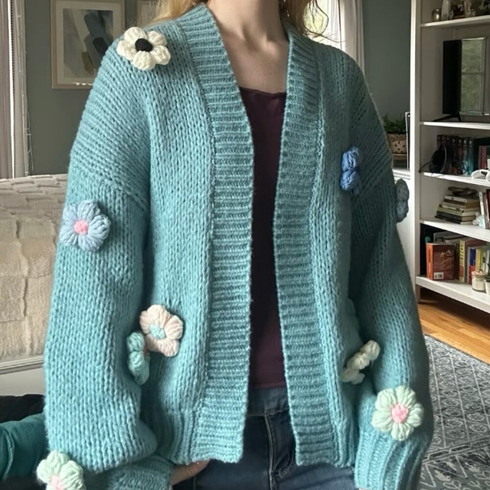 Maeve Anthropologie 3D Flower Cardigan blue